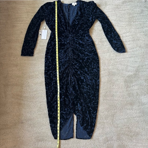 NWT RONNY KOBO Astrid Blue Velvet Burnout Plunge Neck Long Sleeve Midi Dress Lge - Picture 15 of 17